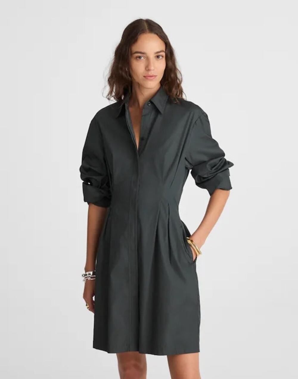 Madewell Tucked Mini Shirtdress in Summit Green Pima Cotton Poplin NEW 4